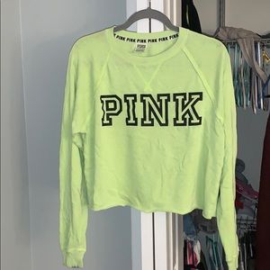 VS PINK, slight crop-long sleeve crew neck tee